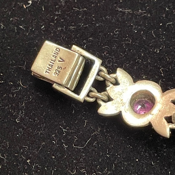 Vintage Sterling Silver Amethyst Floral Bracelet / Thailand 925 - Picture 2 of 2